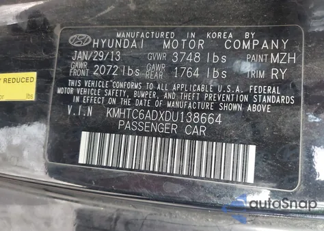 2013 Hyundai Veloster Base W/Black from USA, damaged, VIN KMHTC6ADXDU138664